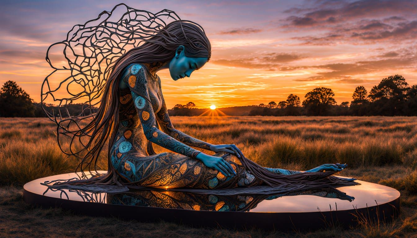 Surreal Fragmented Sculpture of Woman by Sunset