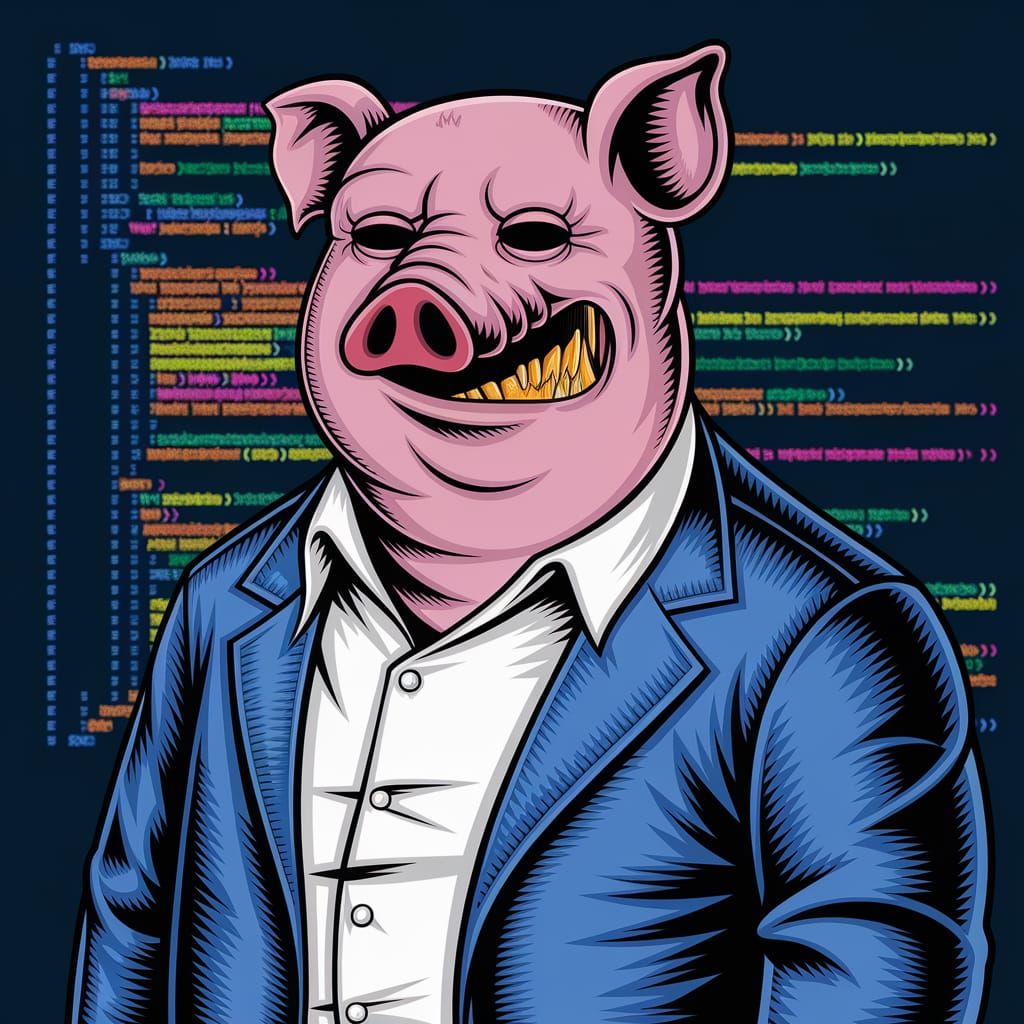 Man With Pig Head Made of Code