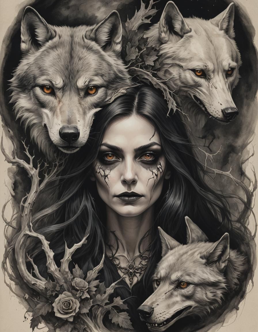 Portrait: Witch and Wolf Skull