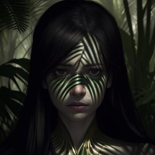 Palm Tree Person Portrait in Dark Jungle