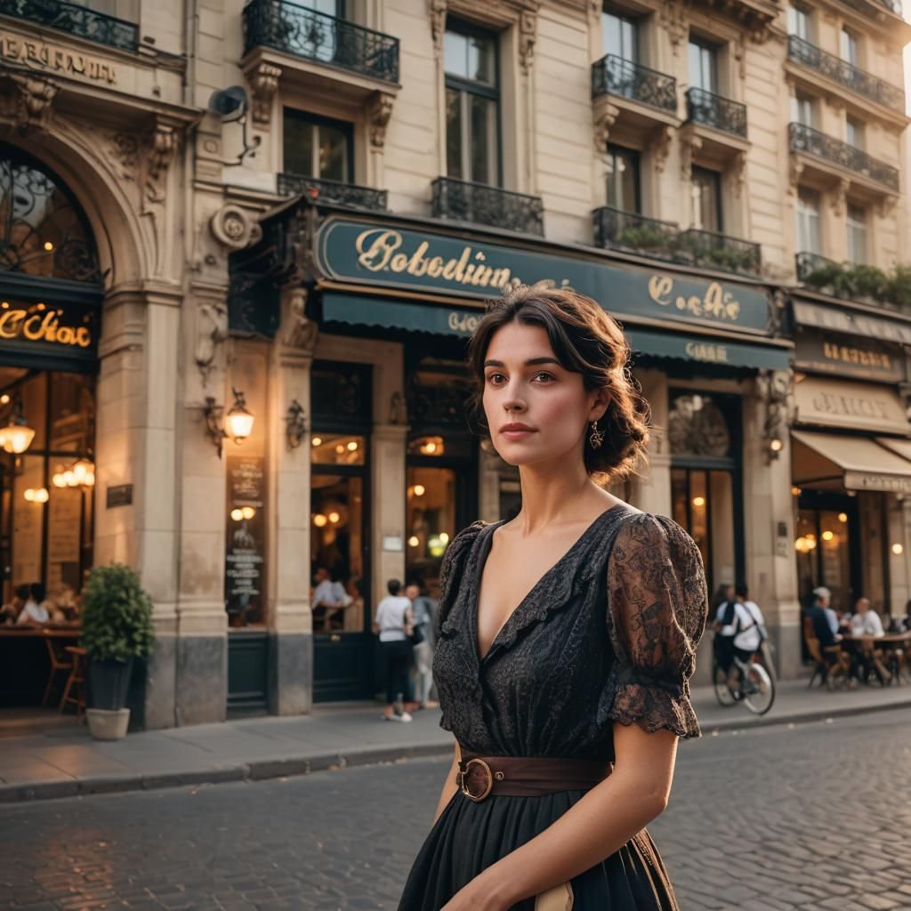 Parisian Café Scene at Sunrise, Art Nouveau Style