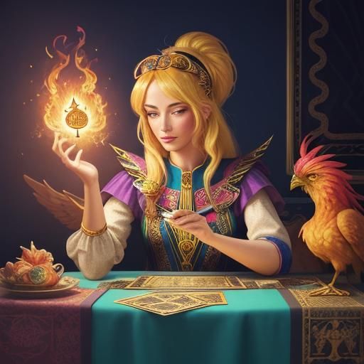 Blonde Woman Reads Tarot Cards in Candy Art Style