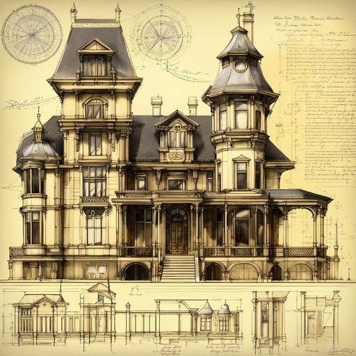 an architectural blueprint for a  Victorian mansion