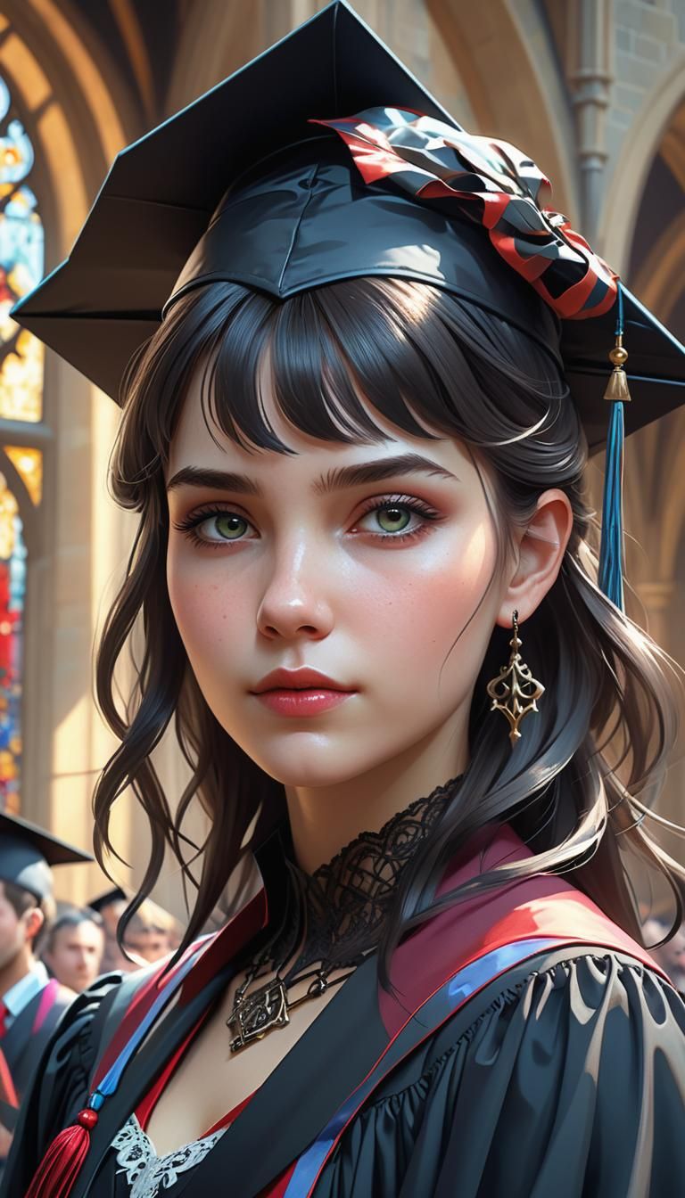 Gothic Woman on Graduation Day: Hyperdetailed Portrait