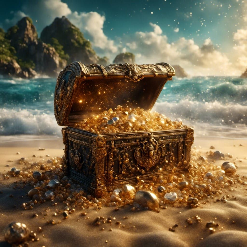 Pirate Treasure Chest on a Sparkling Beach