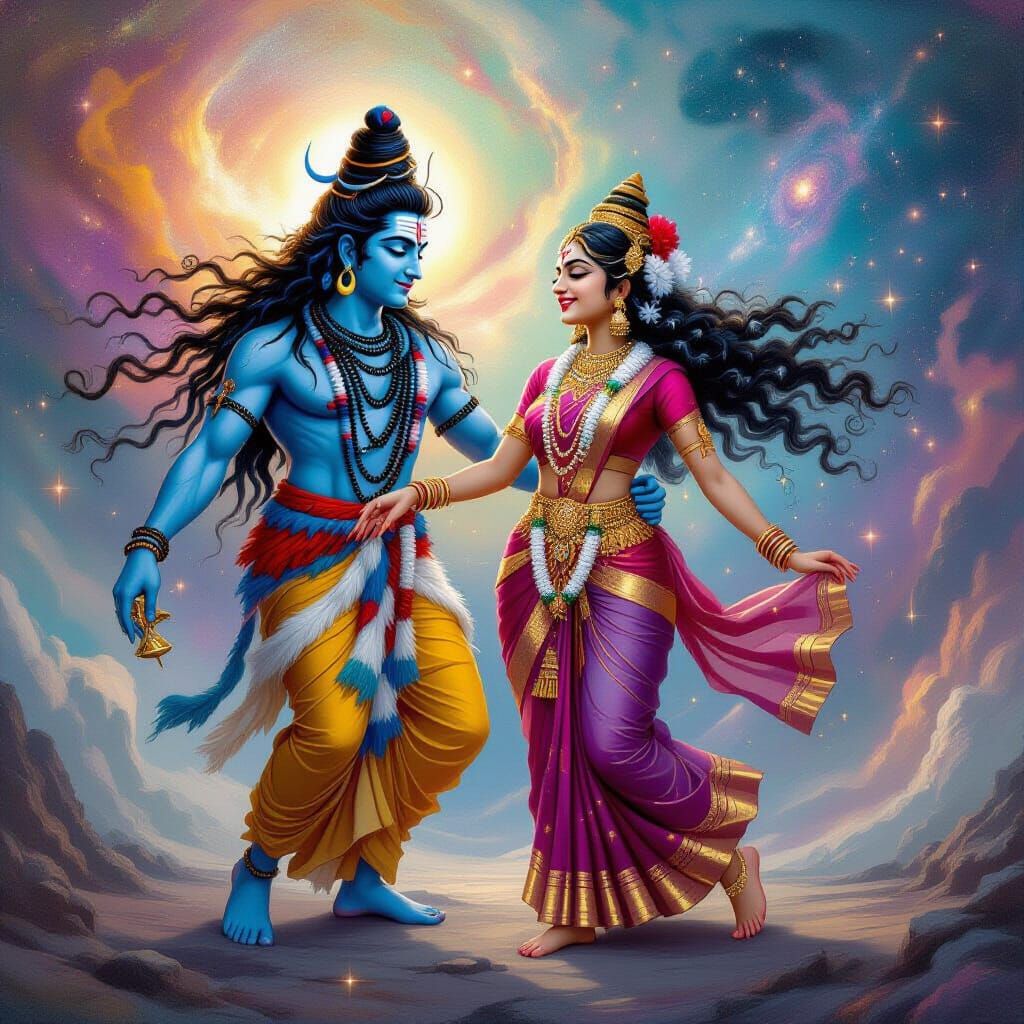 Lord Shiva and Parvati's Cosmic Dance in Digital Art