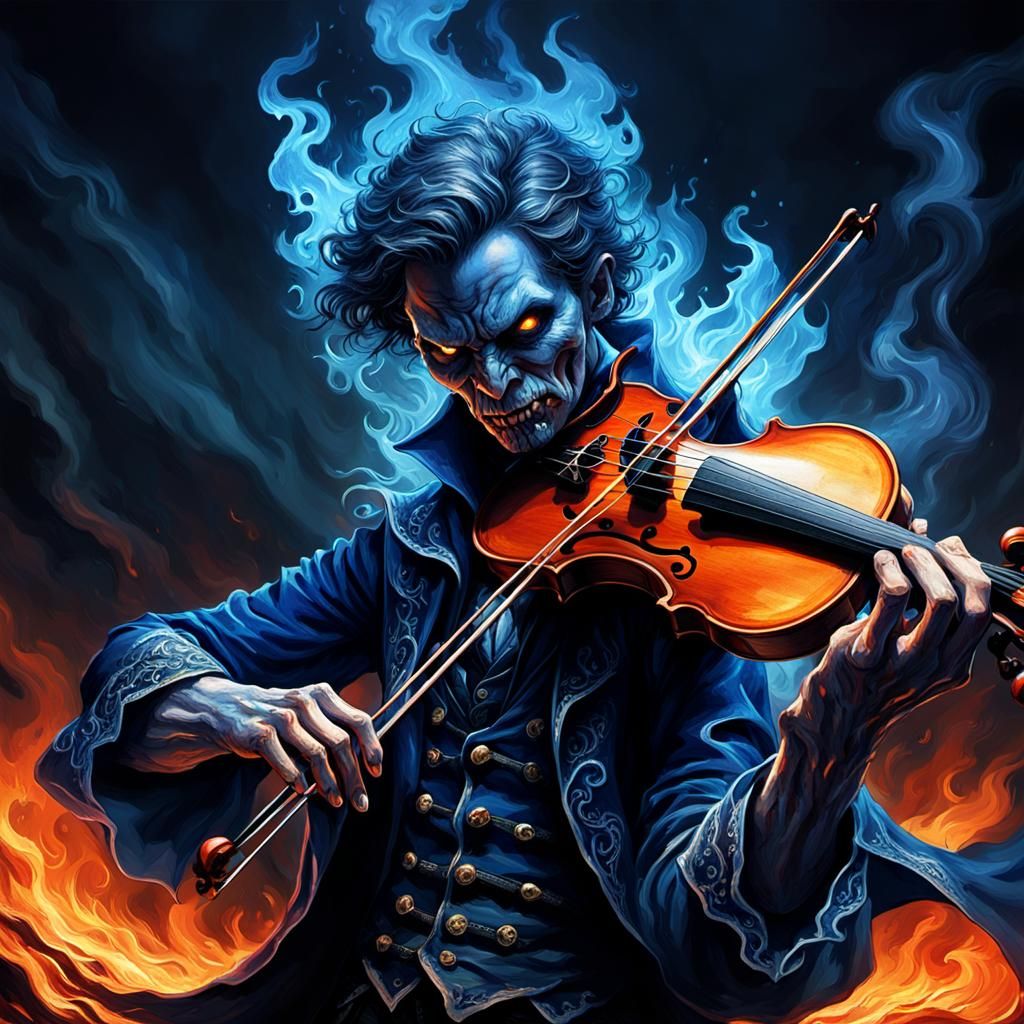 Demonic Violinist Plays a Fiery Violin