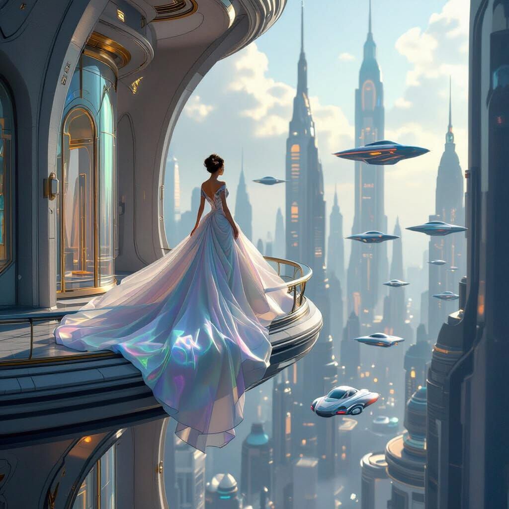 Artstation. A whimsical model in a flowing, iridescent gown ...