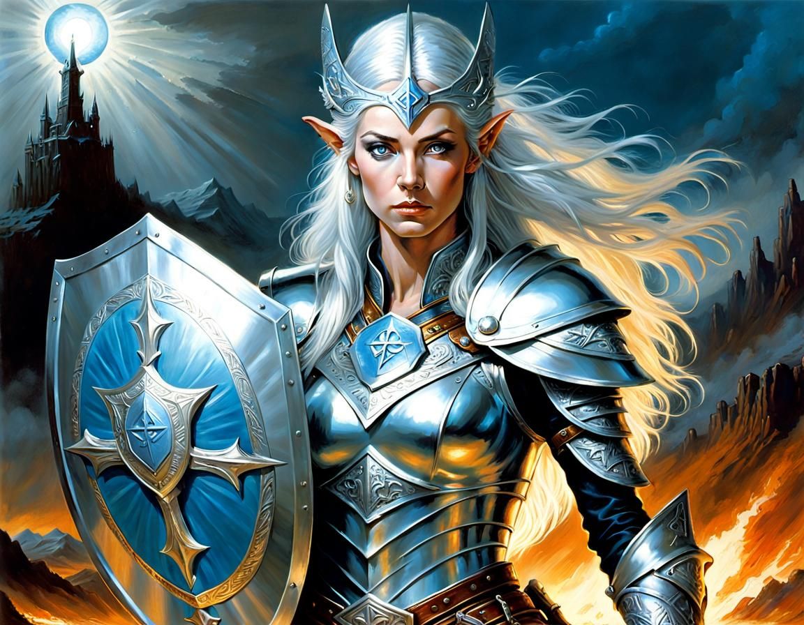 Elven Priestess Heals on Battlefield: Easley/Vallejo Style