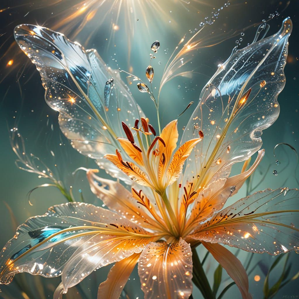Crystal Tiger Lily with Iridescent Butterfly