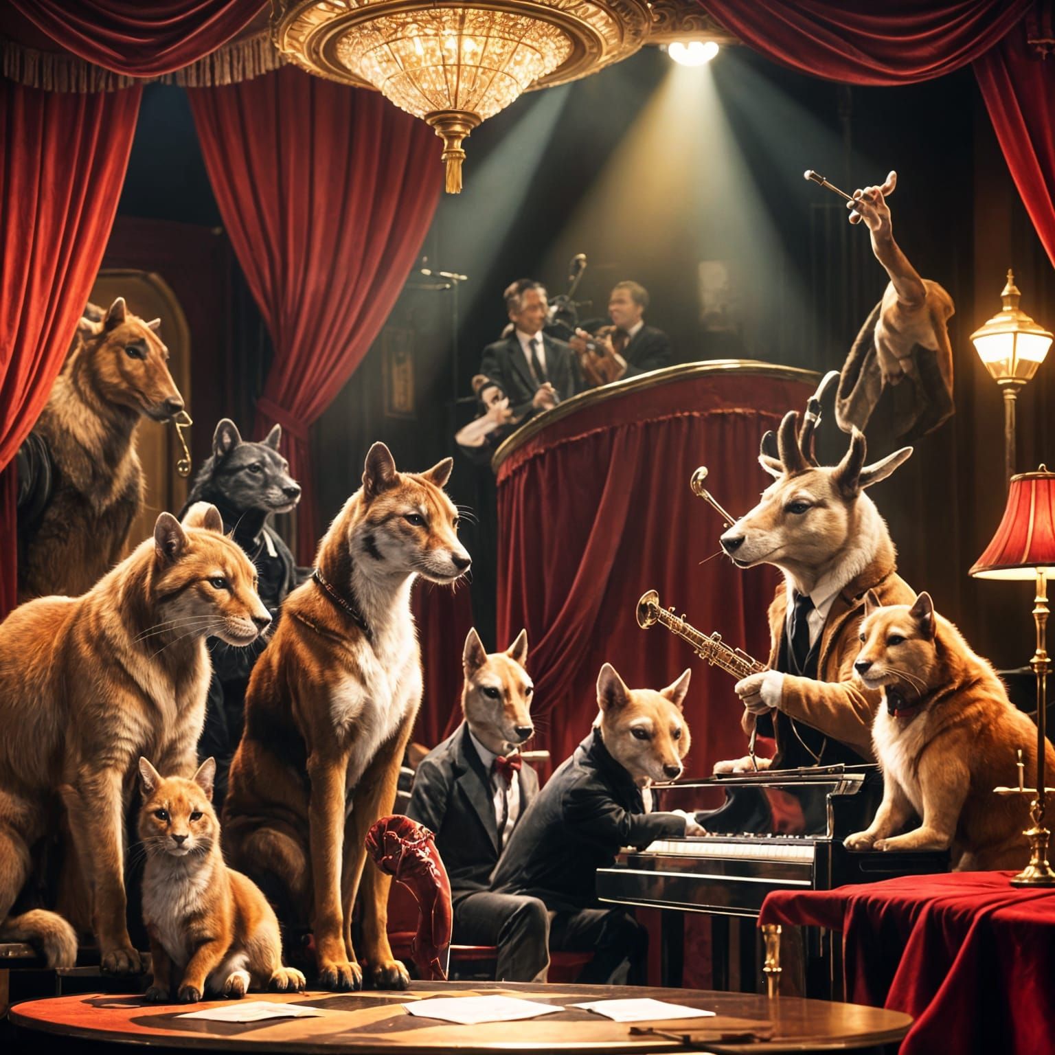 Cozy Cabaret Scene with Jazz Animals