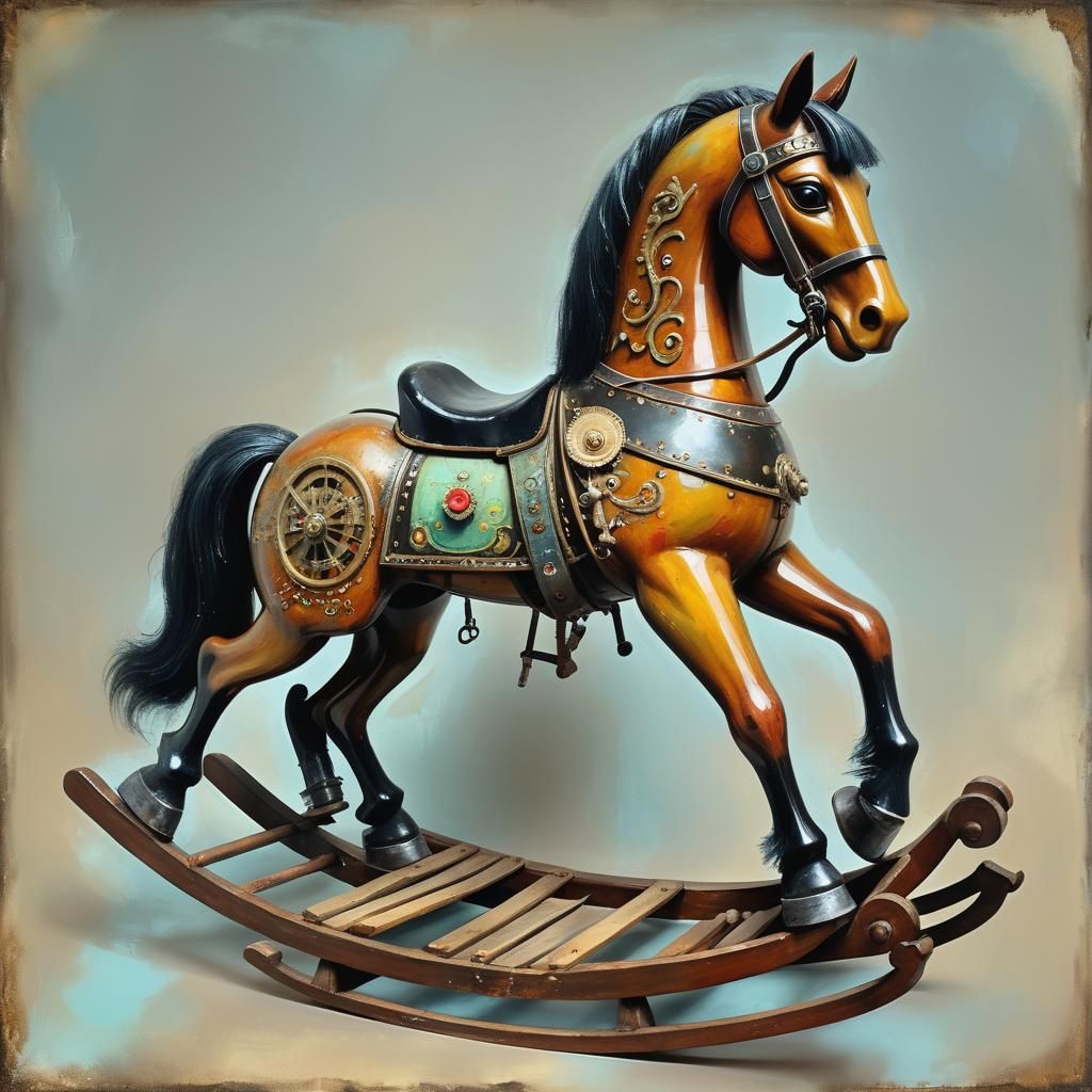 Atompunk Rocking Horse in Surrealist Fantasy Art