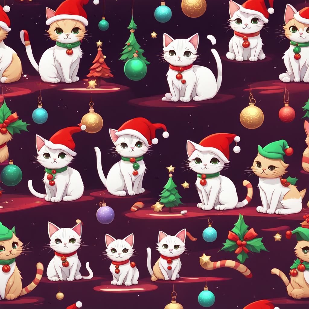Festive Chibi Cats Celebrate Christmas