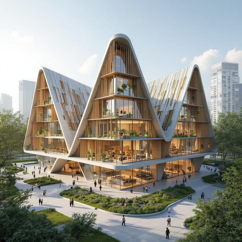 Futuristic Timber Pyramid Primary School with Green Facade