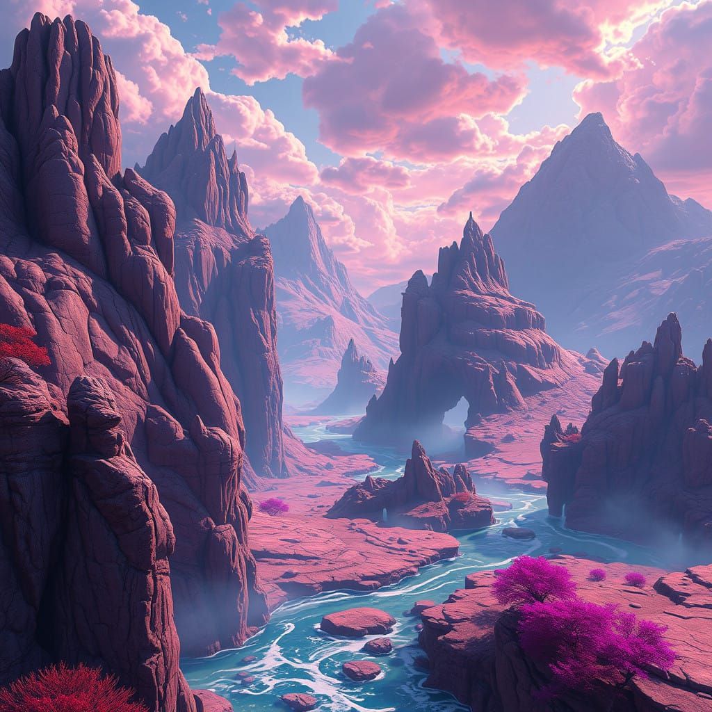 Surreal Landscapes in Vibrant, Fantastical Style