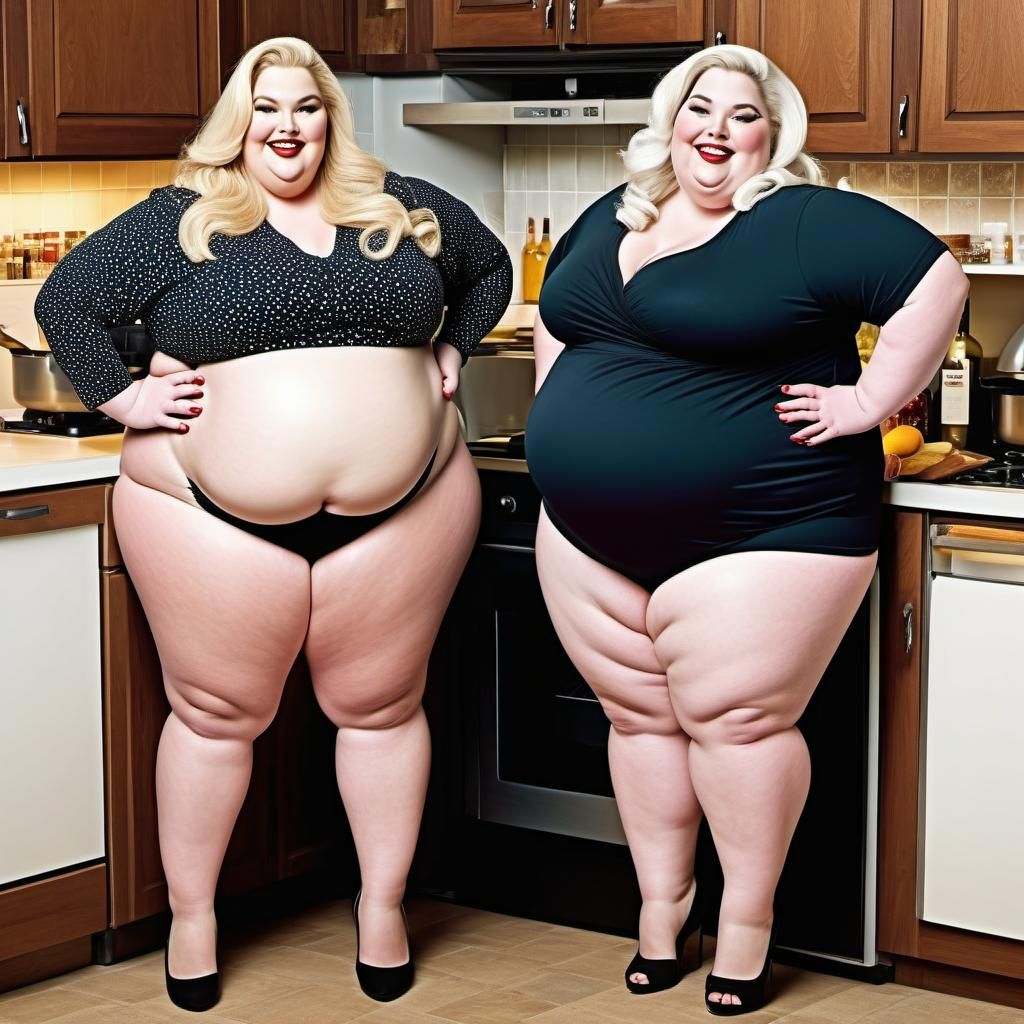 Two Obese Women in Elaborate Kitchen