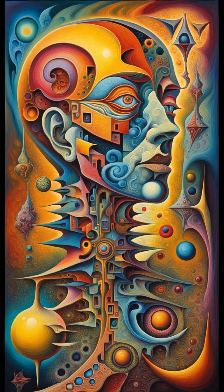 Organic, Oil on canvas, Colorful, Vivid, Scintillating, Fractal, Abstract, Surrealist, Expressionist, Bizarre, Psychedel...