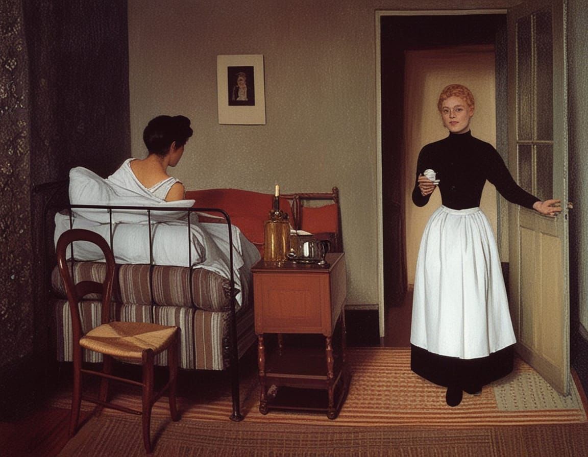 A Young Woman in a Late 19th-Century Bedroom, in the Style o...