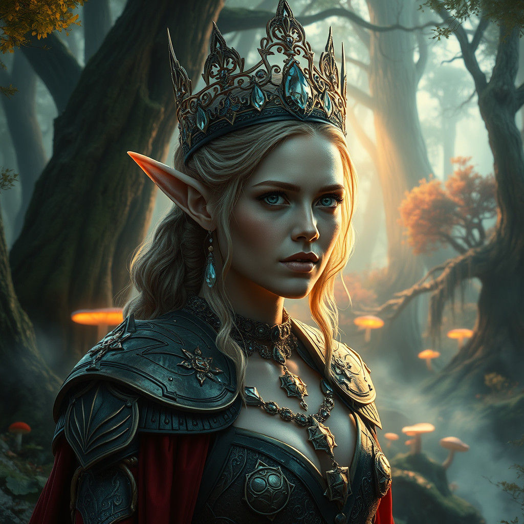 Majestic Elf Queen in Mystical Forest