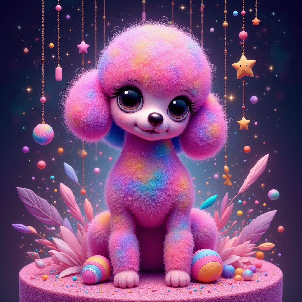 Gelatin Poodle Sculpture in Cosmic Art Style