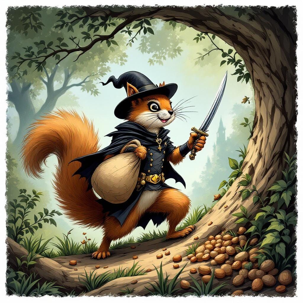Mischievous Zorro Squirrel with Sack of Nuts