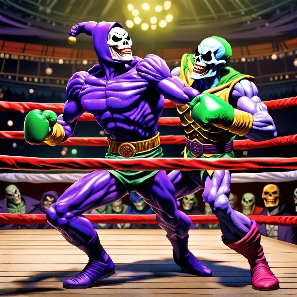 Japanese Joker vs Skeletor Boxing Match in Anime Style