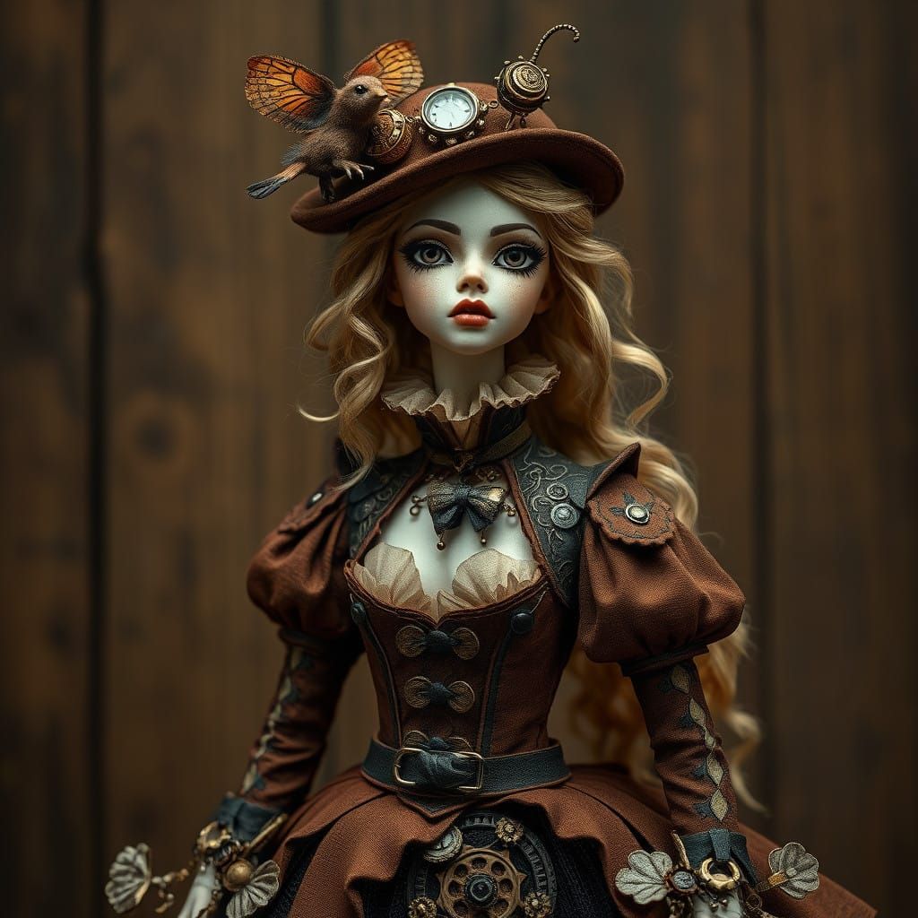 Steampunk Lady Doll in Cyberpunk Rococo Aesthetic