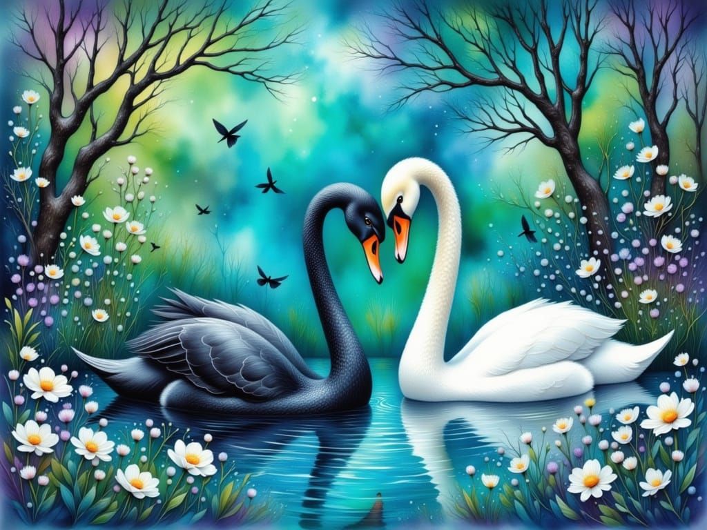 Elegant Swans in Expressive Watercolor Style