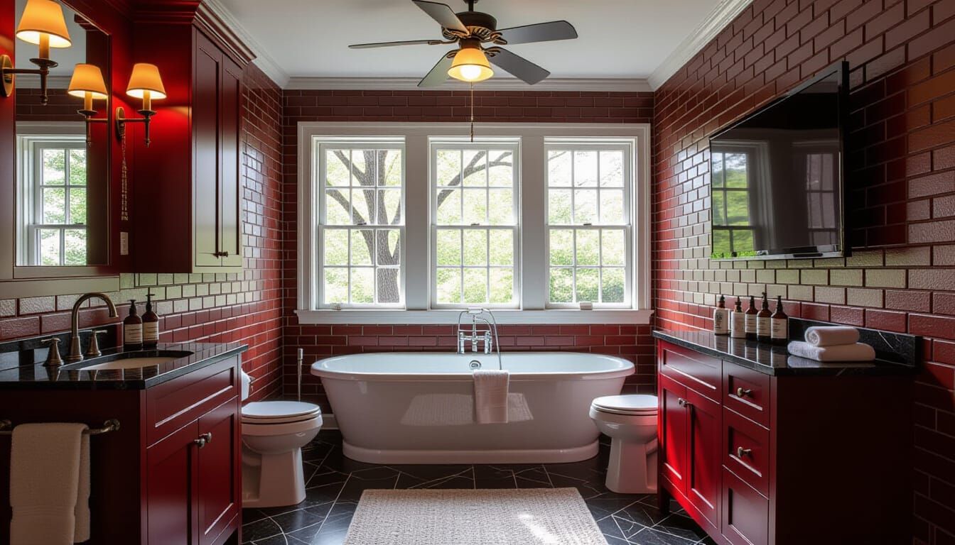 Victorian Bathroom in Red and Brick Digital Art
