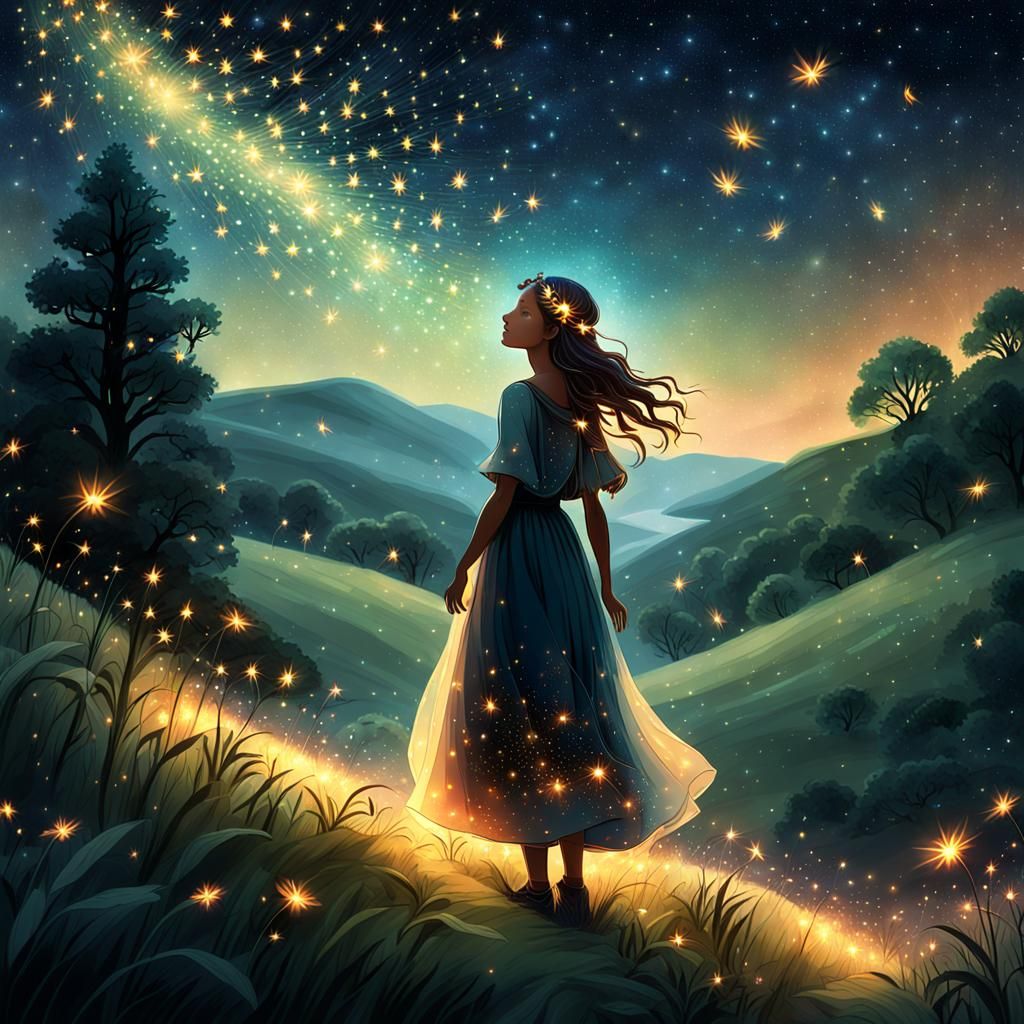 Mystical Woman in Enchanted Forest Illustration