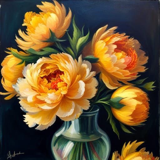 Vivid Peonies: An Impressionist Gouache Masterpiece