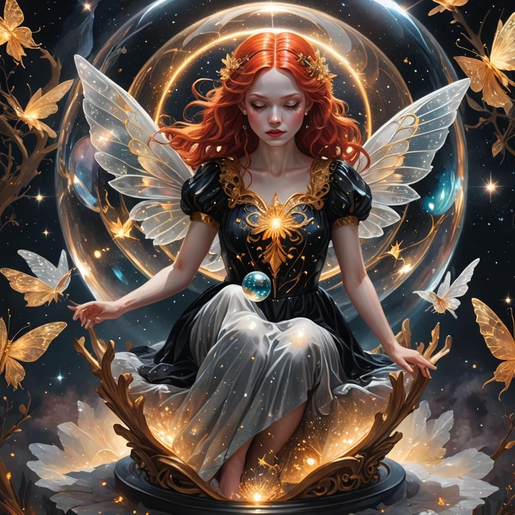 Fairy in Crystal Ball: Holographic Astral Illustration