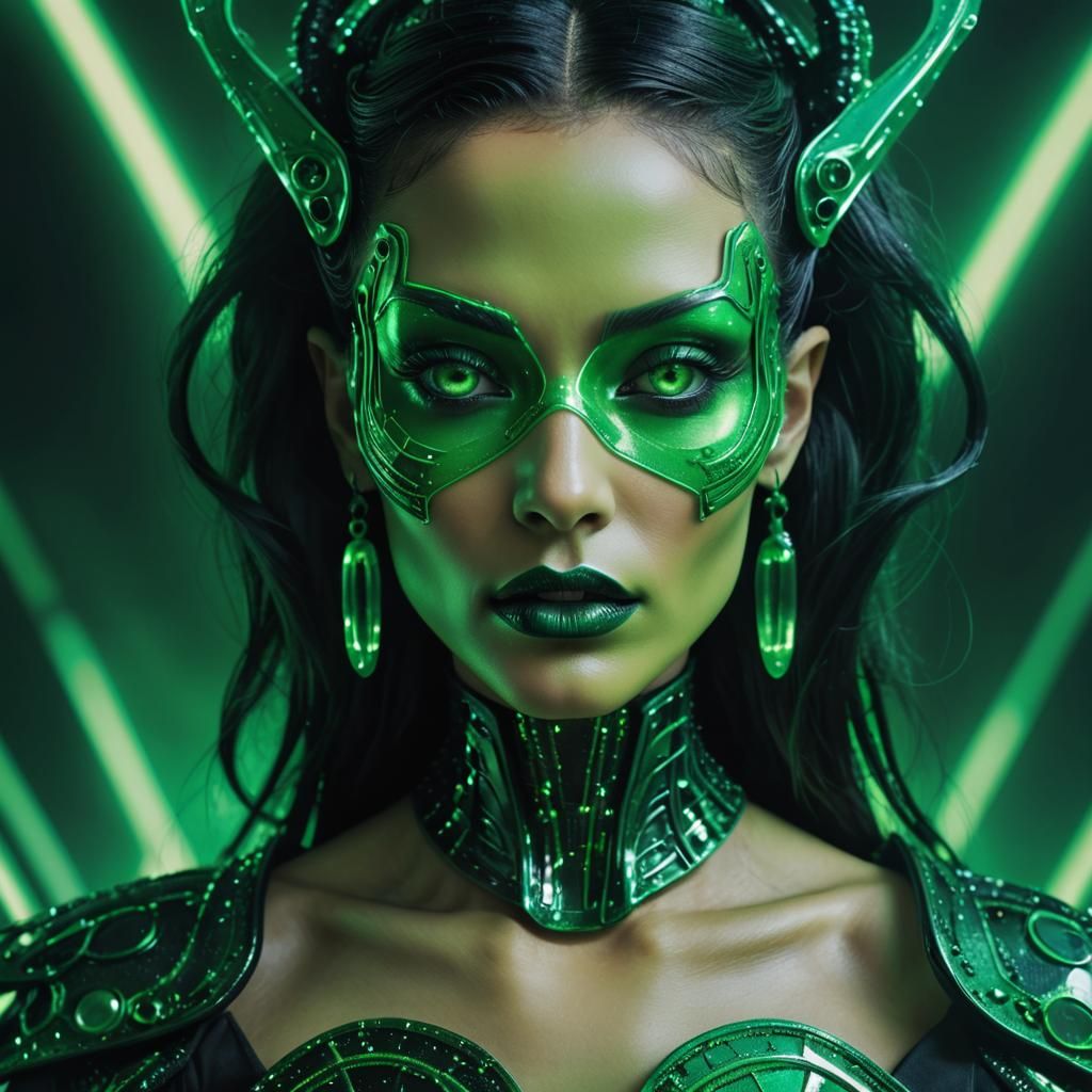 Emerald Alien in Haute Couture Fashion, 3D Rendering