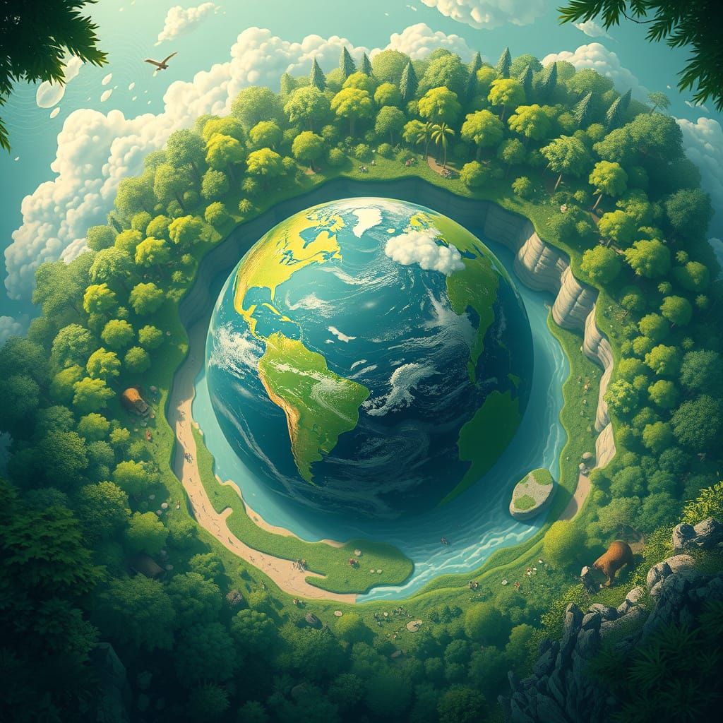 Lush Earth with Thriving Wildlife in Ghibli Style