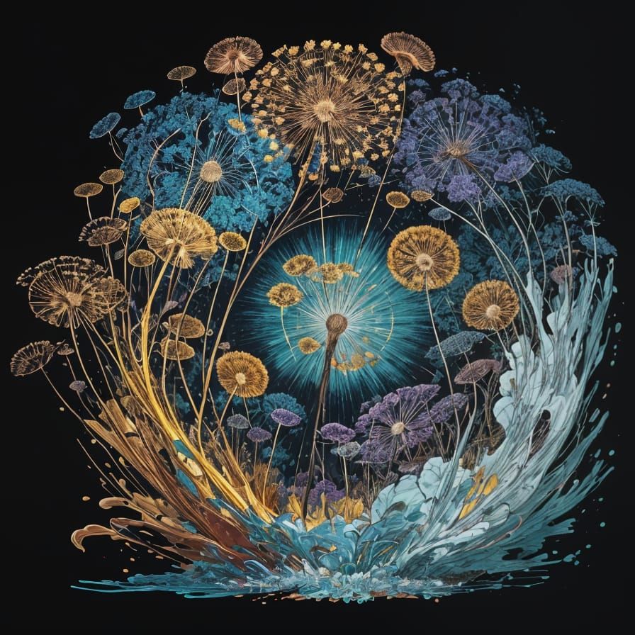 Vibrant Stained Glass Dandilions in Cinematic Style