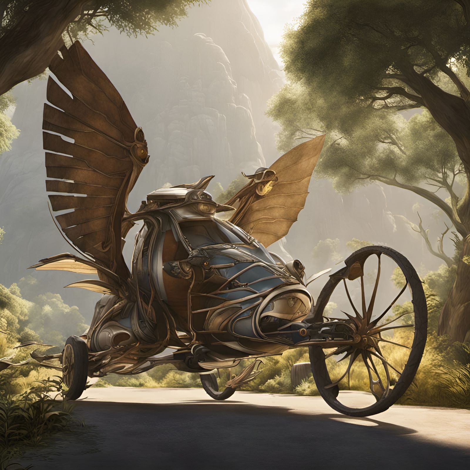 Futuristic Biomimicry Car with Retractable Wings