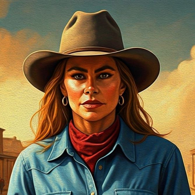 Sofia Vergara as a Cowgirl: Impressionistic Oil Painting