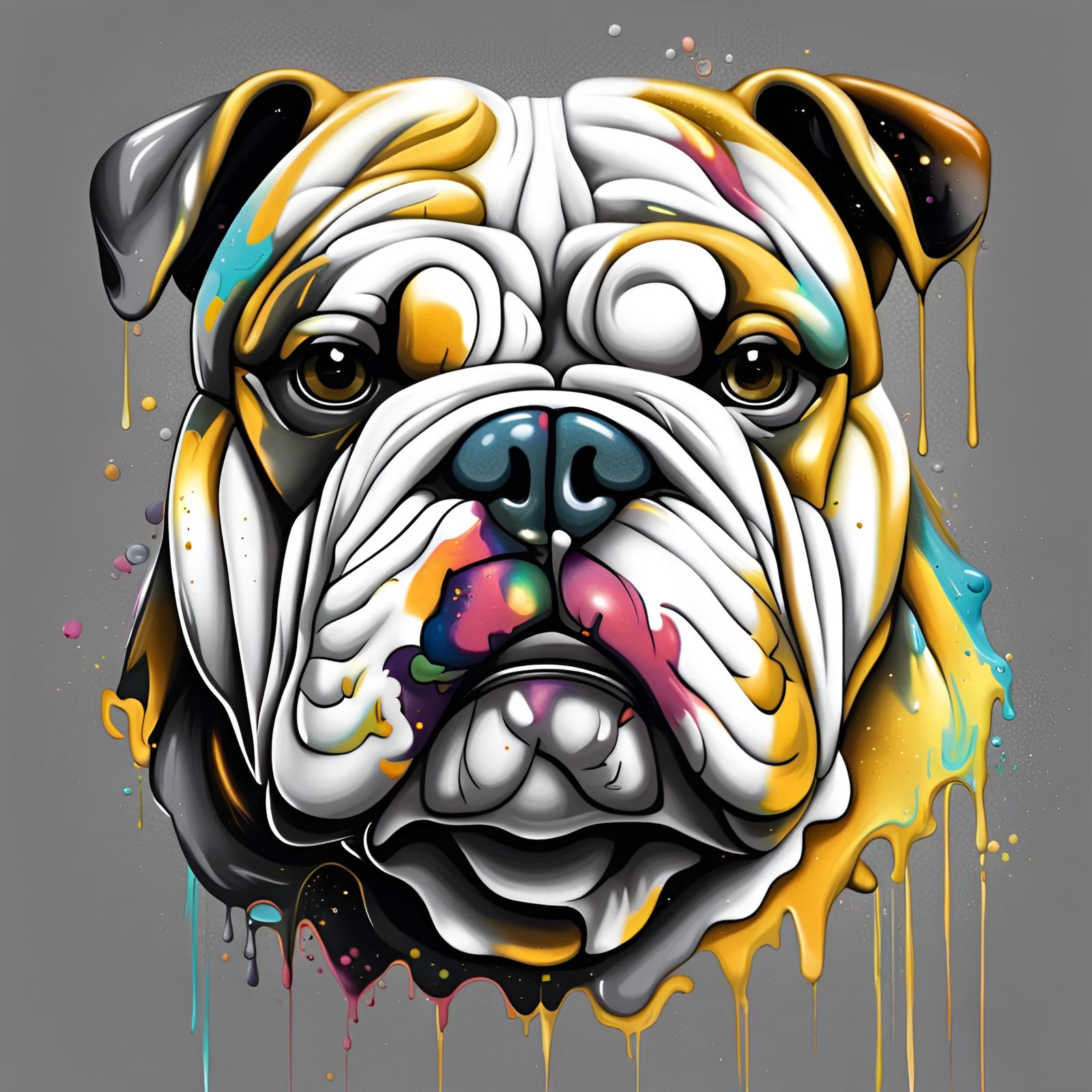 Vector English Bulldog Head in Graffiti Art Style