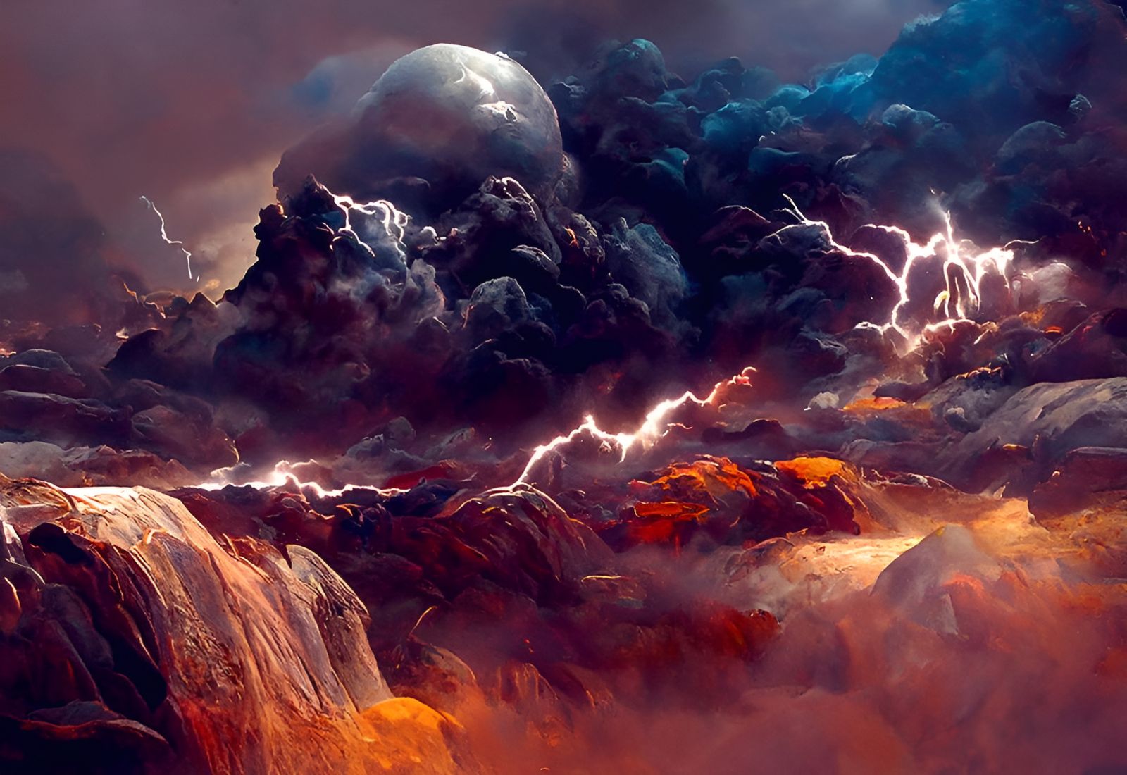 Epic Canyon Lightning Storm Painting