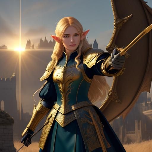 Elf Archer Defends Castle From Dragon