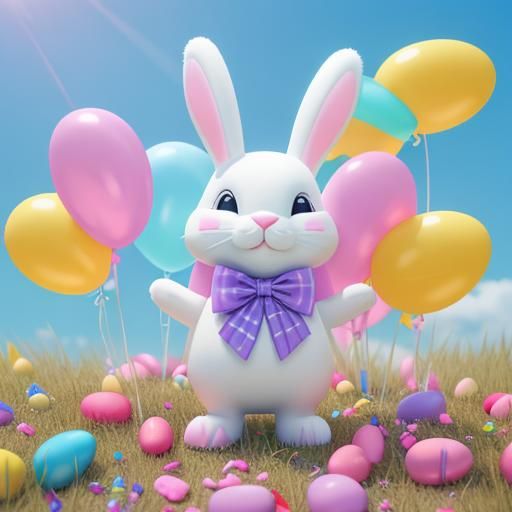Lisa Frank Easter Bunny in 3D Digital Art