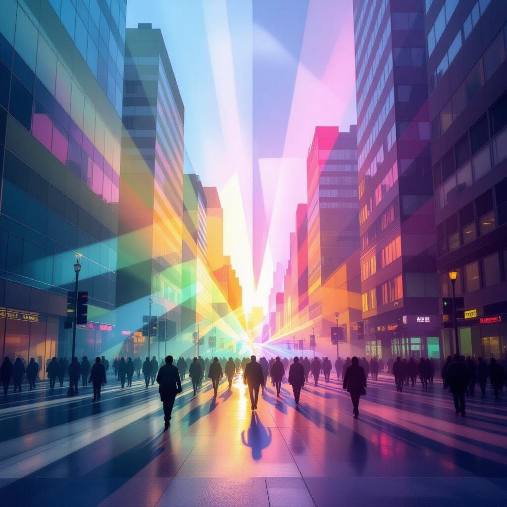 Cubist Urban Explosion Geometric Shadow Play Rainbow Light
