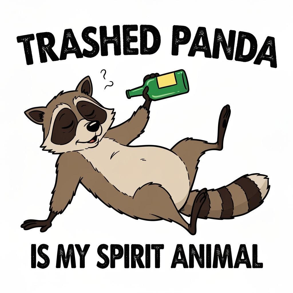 Dazed Raccoon Holding Bottle in Cartoon Style