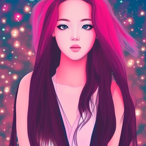 Anime Girl Like Rosé in Holographic Astral Style