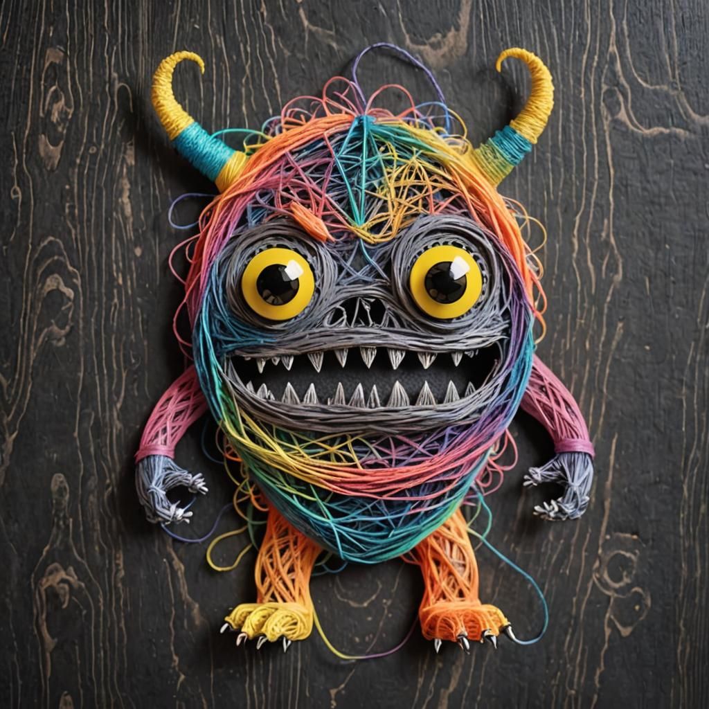 Artistic String Monster on Smokey Background