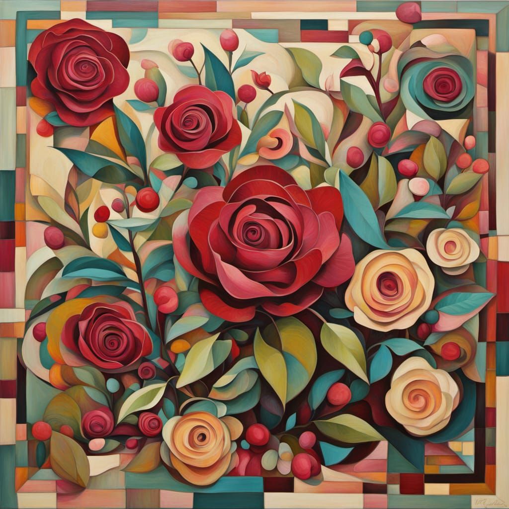 Abstract Cubist Painting of Pueblo Landscape