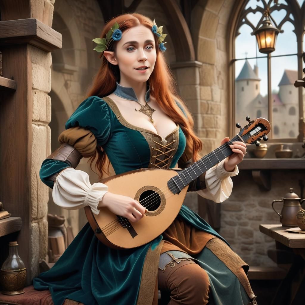 Steampunk Half-Elf Bard with Enchanted Lute