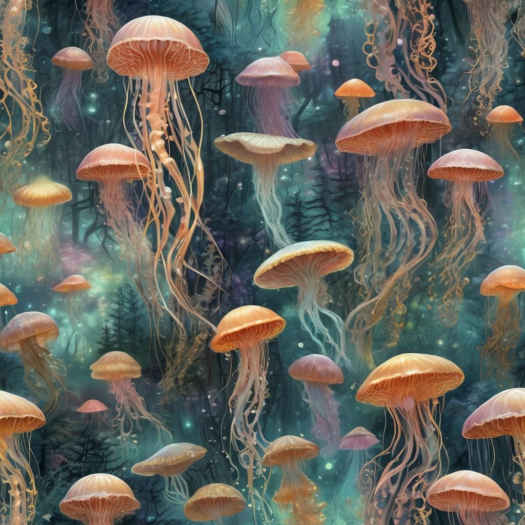 Ethereal Oceanic Abstract: Glowing Art Deco Jellyfish