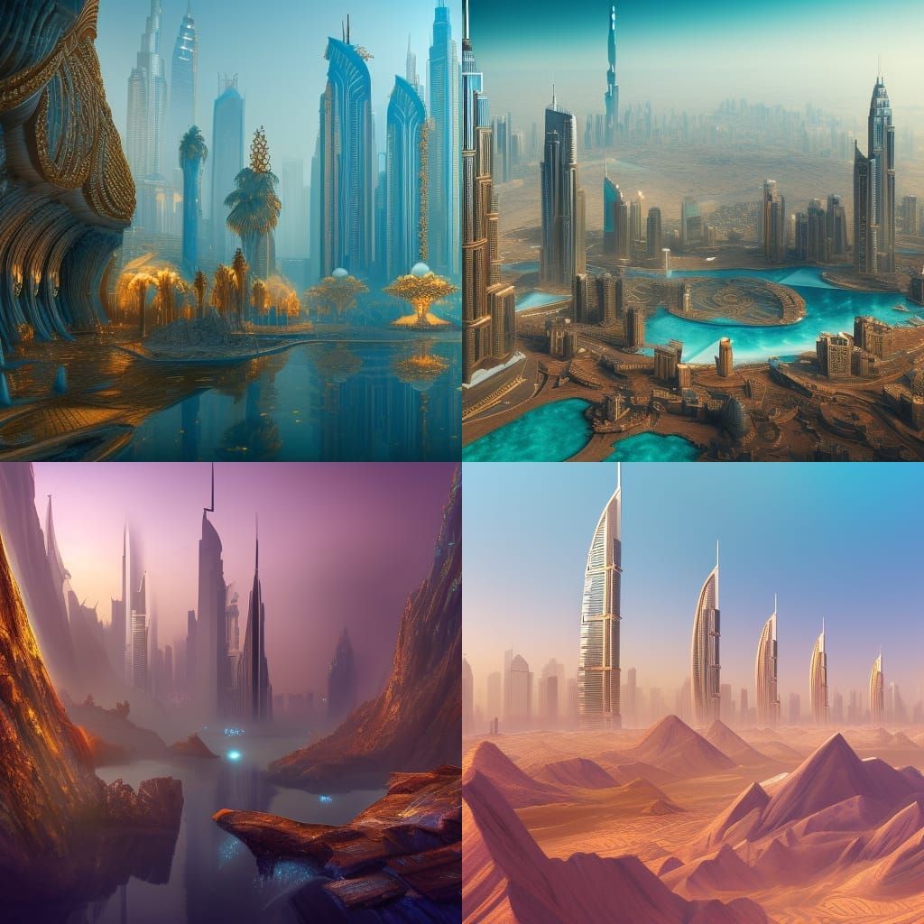 Fantastical Dubai: Detailed Matte Painting in Deep Color