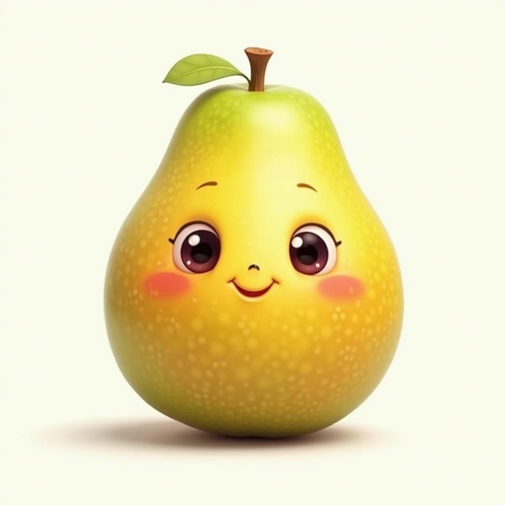 Vibrant Guava with Whimsical Cartoon Face on White Backgroun...